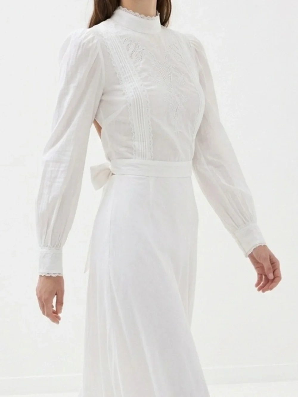 Reformation White High-Neck Long Sleeve   Tie Back Blouse Top Sz S